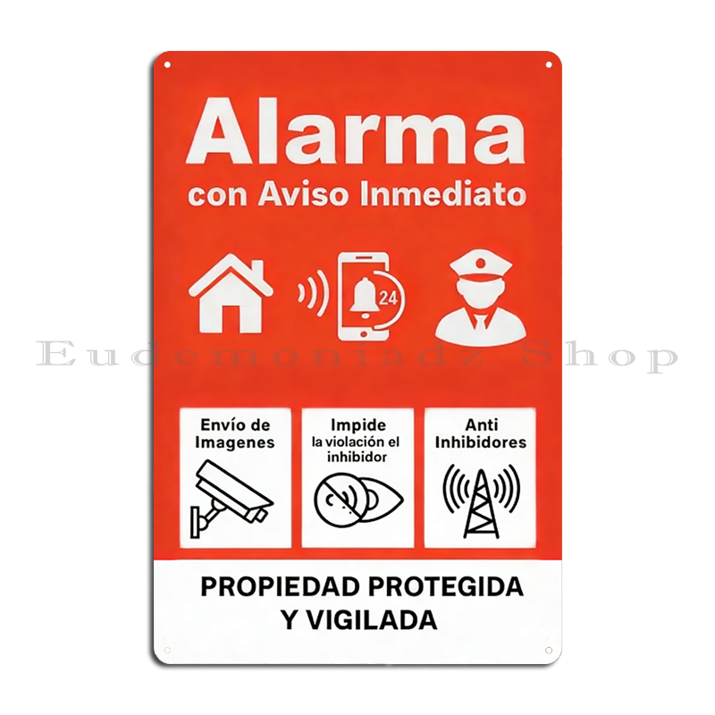 Home Security Gadgets - Plakat Logam Sistem Alarm 24 Jam