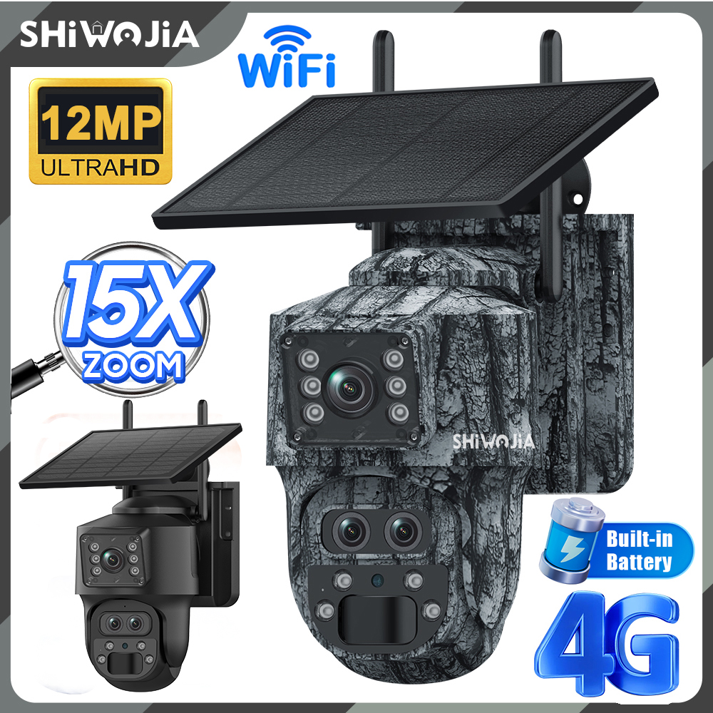 Home Security Outdoor Cameras - SHIWOJIA 12MP 15X Zoom 4G Sim