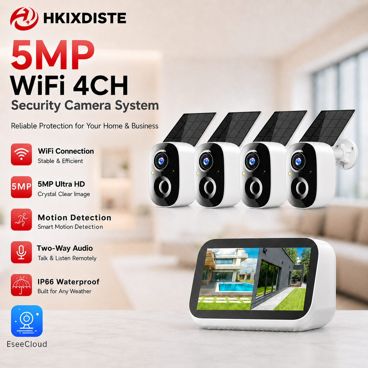 Camera Solar Wireless - Sistem Kamera WiFi Tenaga Surya 5MP