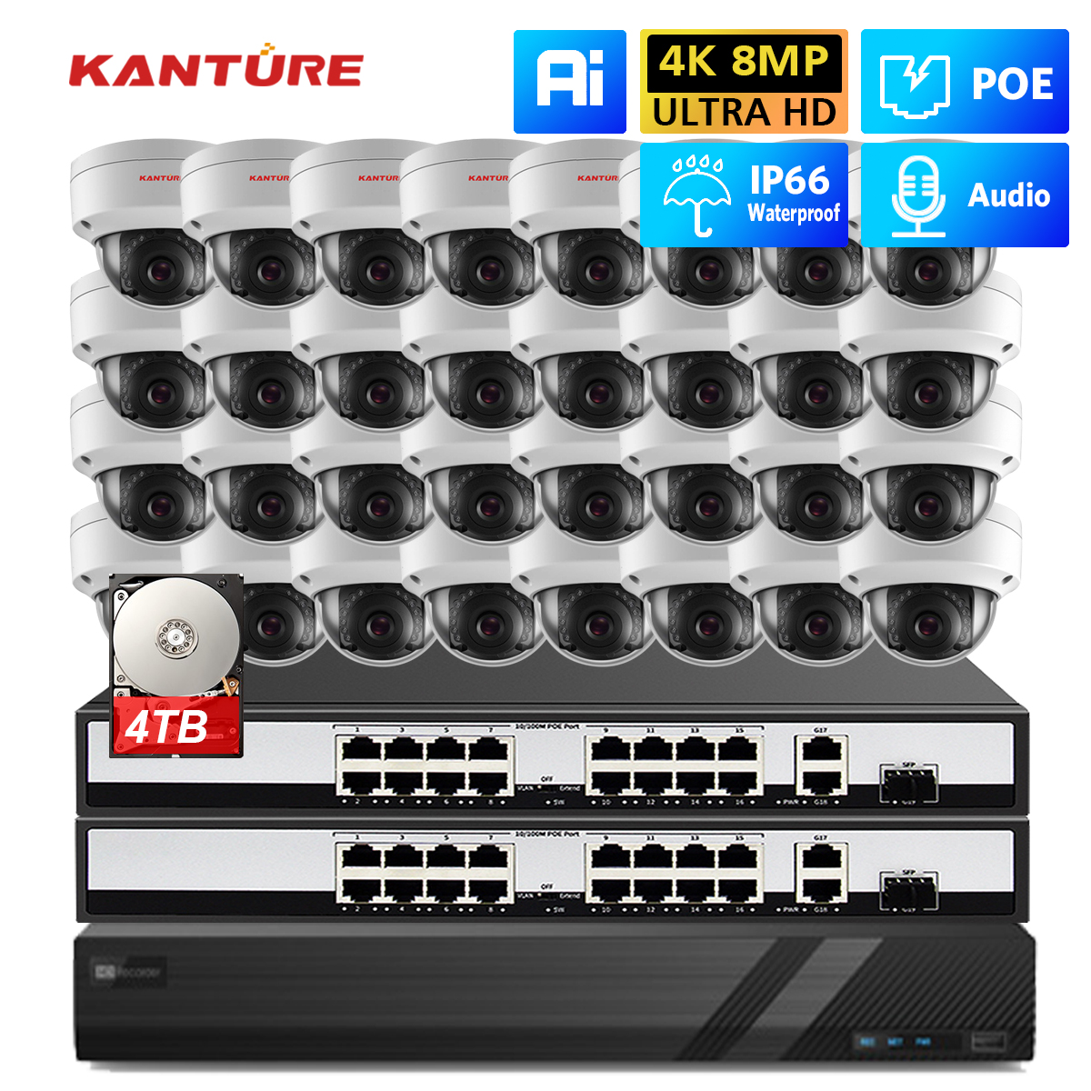 Home Security Outdoor Cameras - KANTURE H.265 32CH 4K NVR Kit