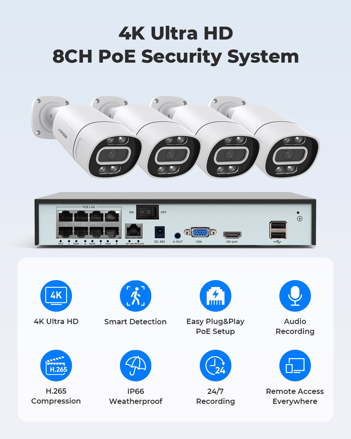 H.View 4K 5Mp 8Mp Poe Sistem K - Home Security Outdoor Cameras ulasan dan harga